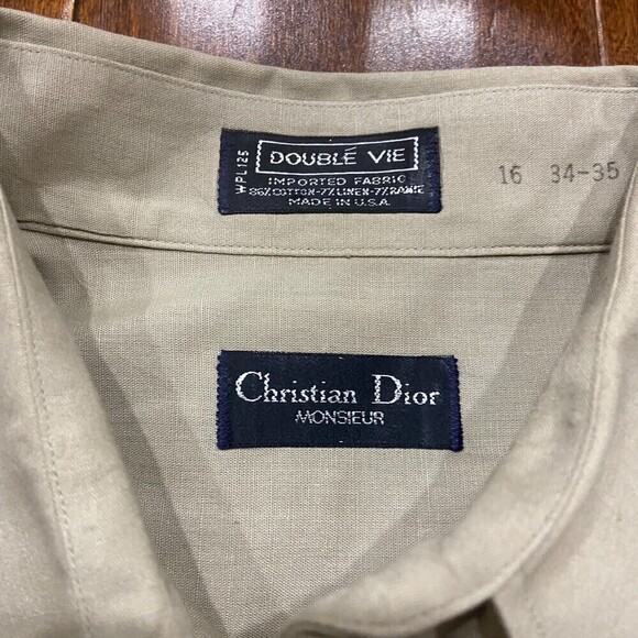 Christian Dior Double Vie Vintage Button Down Tan Brown Shirt Men's Size Medium - Picture 4 of 6